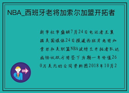 NBA_西班牙老将加索尔加盟开拓者